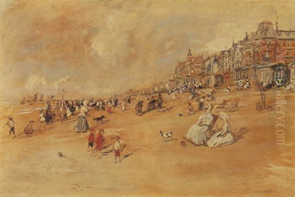 L'apres-midi A La Plage,la Panne, Belgique Oil Painting by Jean Francois Raffaelli