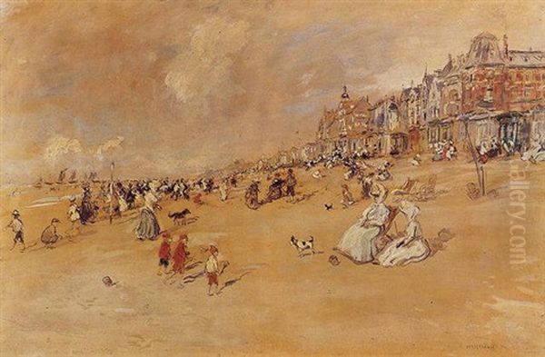 L'apres-midi Sur La Plage, La Panne-belgique Oil Painting by Jean Francois Raffaelli