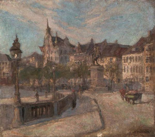 A French Town Square Oil Painting by Jean Francois Raffaelli