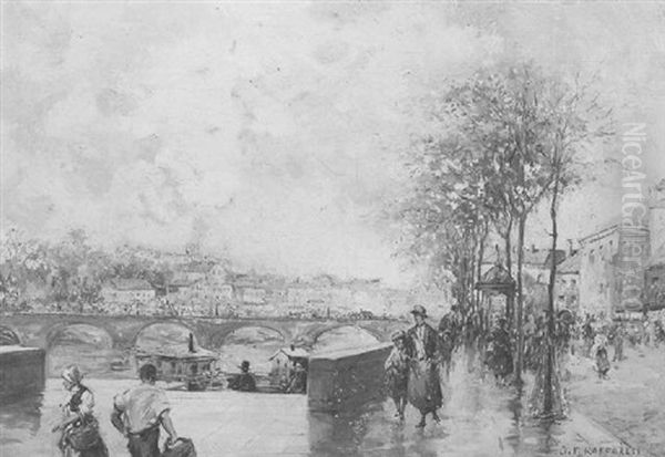 Street Scene Along The Seine Oil Painting by Jean Francois Raffaelli