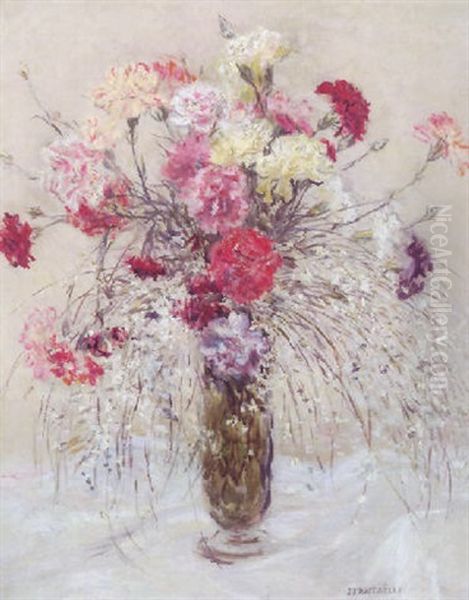 Vase De Fleurs Oil Painting by Jean Francois Raffaelli