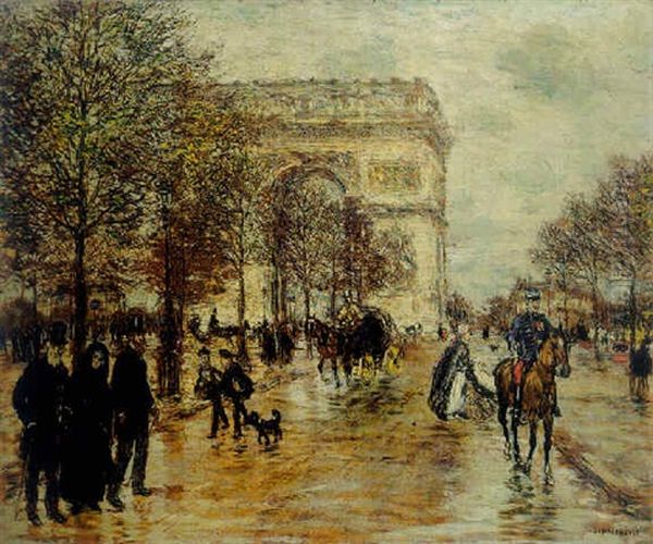 Les Champs-elysees, L'arc De Triomphe Oil Painting by Jean Francois Raffaelli