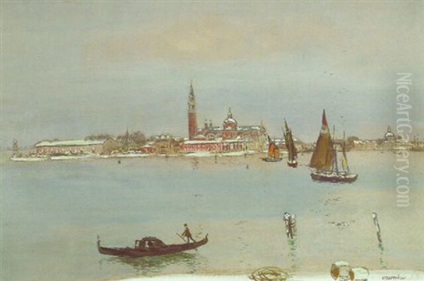 San Giorgio Maggiore Sous La Neige, Venise Oil Painting by Jean Francois Raffaelli