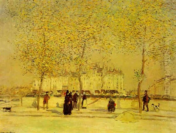 Les Bouquinistes Sur Les Quais De Paris Oil Painting by Jean Francois Raffaelli