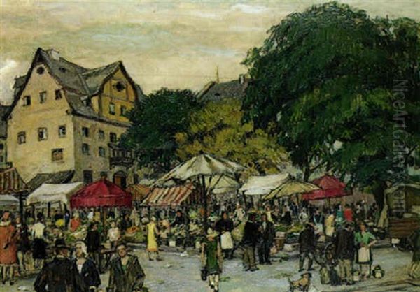 Village Market Oil Painting by Jean Francois Raffaelli