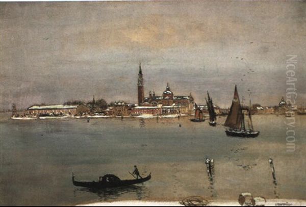 San Giorgio Under Snow, Venice Oil Painting by Jean Francois Raffaelli