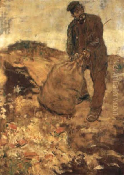 A Man Holding A Bag Oil Painting by Jean Francois Raffaelli