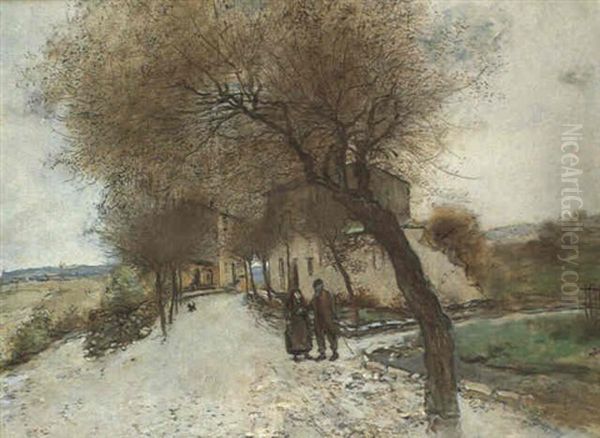 Promeneurs A La Sortie Du Village Oil Painting by Jean Francois Raffaelli