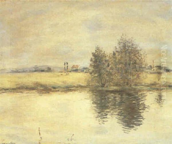 River Landscape Oil Painting by Jean Francois Raffaelli