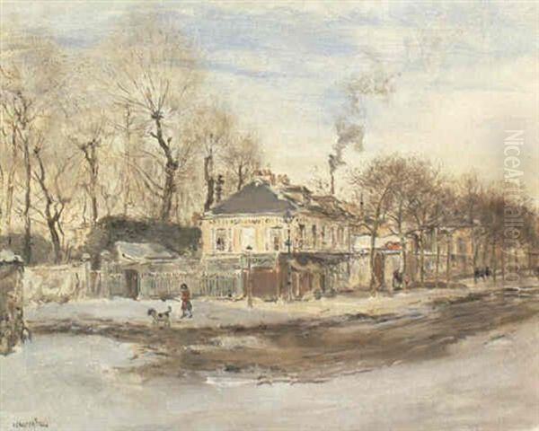 Street Scene Under Snow Oil Painting by Jean Francois Raffaelli