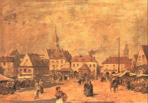 Figures In A Market Square Oil Painting by Jean Francois Raffaelli