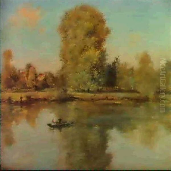 Barques Sur La Riviere Oil Painting by Jean Francois Raffaelli