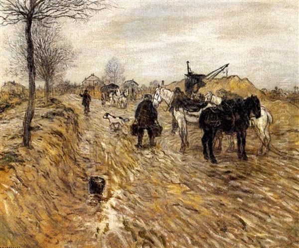 Les Chevaux A La Carriere De Sel Oil Painting by Jean Francois Raffaelli