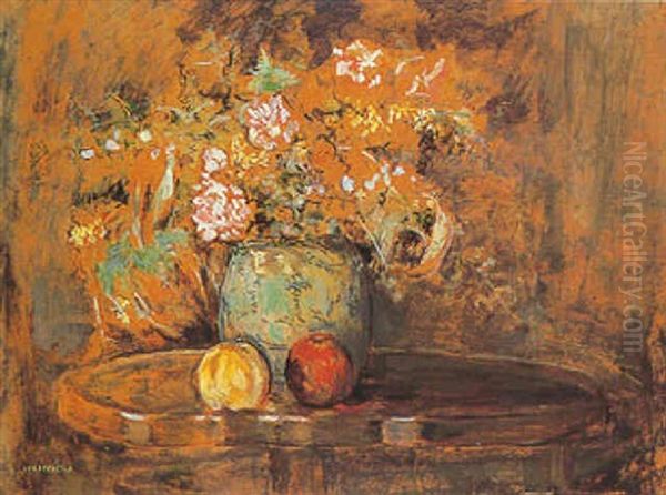 Still Life Of Flowers In A Vase Oil Painting by Jean Francois Raffaelli