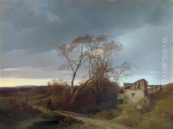 Abenddammerung Uber Einer Landschaft Oil Painting by Ignaz Raffalt