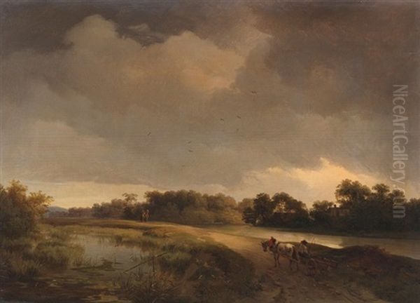 Landschaft Mit Pferdefuhrwerk Oil Painting by Ignaz Raffalt