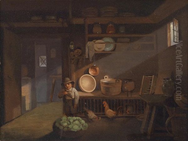 Bauernbub In Der Vorratskammer Oil Painting by Ignaz Raffalt