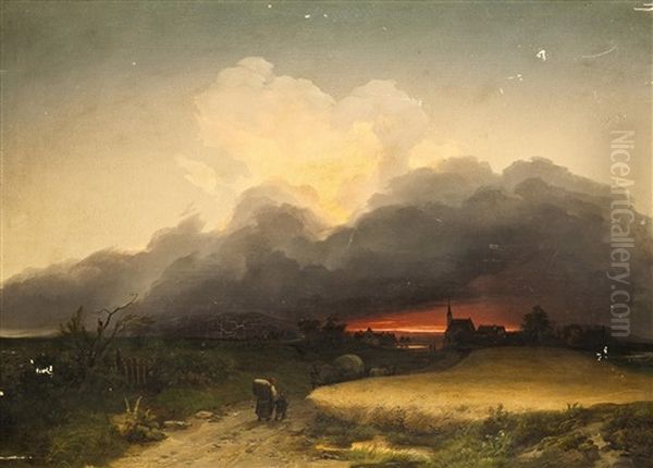 Landschaft Bei Sonnenuntergang Oil Painting by Ignaz Raffalt