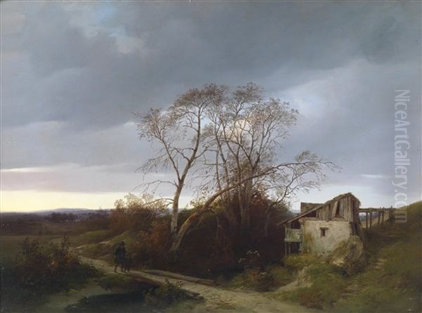 Abenddammerung Uber Einer Landschaft Mit Figurlicher Staffage Oil Painting by Ignaz Raffalt