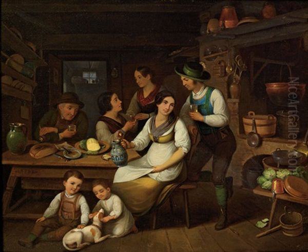 Umtrunk In Der Bauernkuche Oil Painting by Ignaz Raffalt