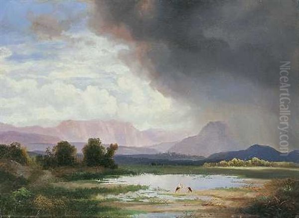 Landschaft Im Chiemgau Oil Painting by Ignaz Raffalt