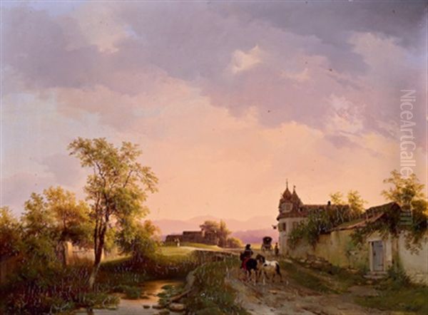 Abendstimmung Vor Dem Gasthaus Oil Painting by Ignaz Raffalt