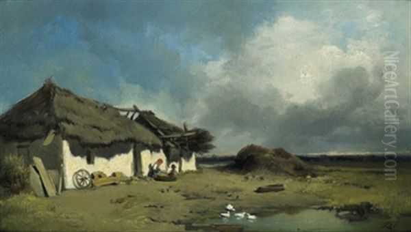 Pustalandschaft Mit Bauernhaus Und Ententeich Oil Painting by Ignaz Raffalt