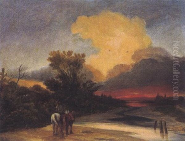 Landschaft Bei Sonnenuntergang Mit Figurlicher Staffage Oil Painting by Ignaz Raffalt