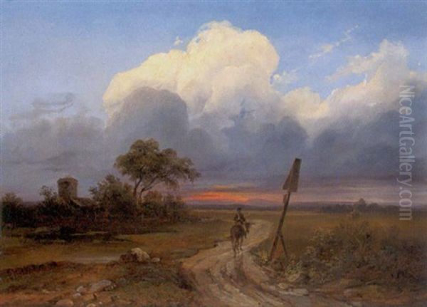 Abendstimmung Mit Reiter Oil Painting by Ignaz Raffalt