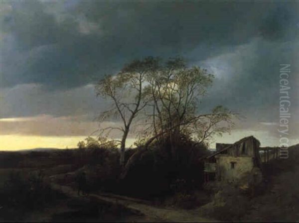 Abenddammerung Uber Einer Landdschaft Mit Figurlicher Staffage Oil Painting by Ignaz Raffalt