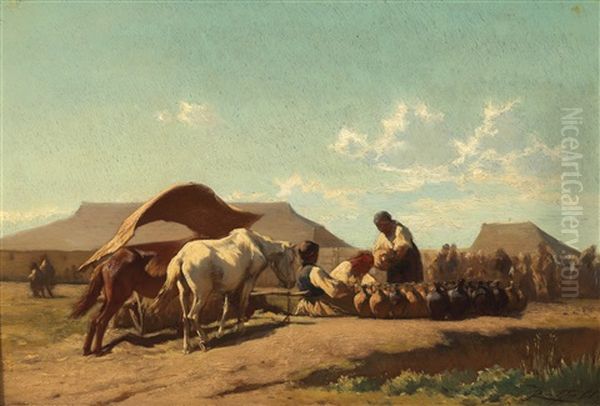 At The Pottery Market Oil Painting by Johann Gualbert Raffalt