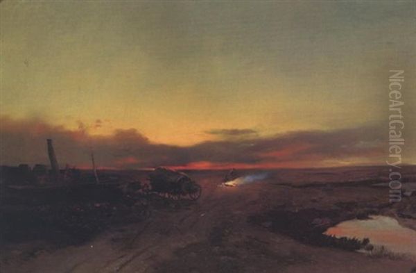 Zigeuner Bei Lagerfeuer In Der Puszta Im Abendlicht Oil Painting by Johann Gualbert Raffalt