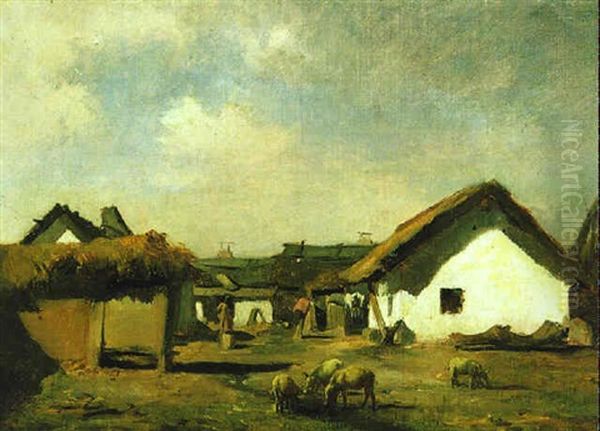 Ungarische Dorfstrase Oil Painting by Johann Gualbert Raffalt