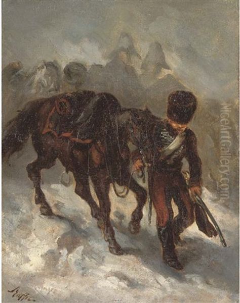 Campagne Napoleonienne, Hussards Dans La Neige Oil Painting by Auguste Raffet