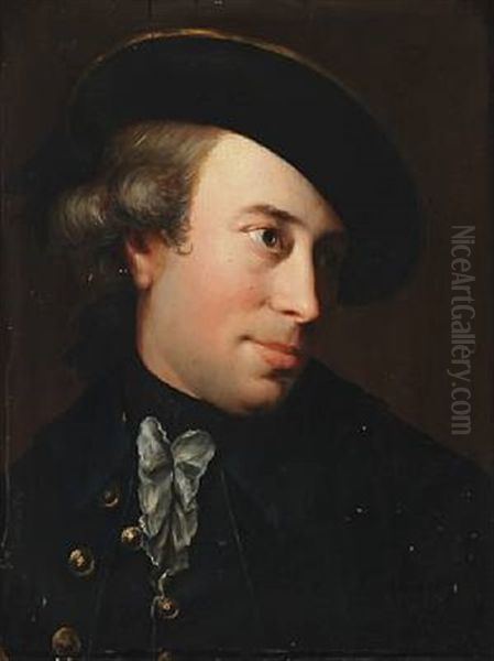 The Artist's Self-portrait With Black Hat And Coat Oil Painting by Christian Rafn