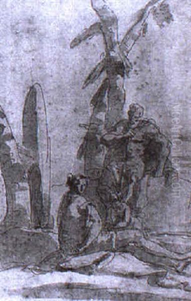 A Pair Of Drawings: Orientals Conversing By A Tree And      Hercules With A Seated Female Figure And A Child Oil Painting by Giovanni Raggi