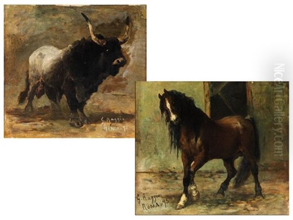 Pferd Und Bulle (pair) Oil Painting by Giuseppe Raggio