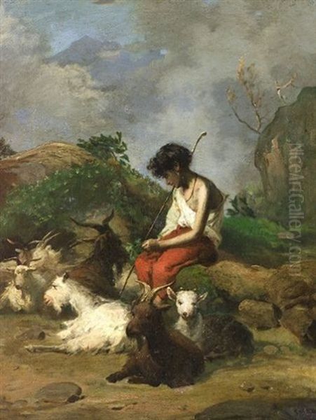 With His Flock Oil Painting by Giuseppe Raggio