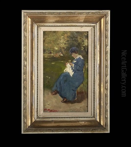 Woman On A Park Bench Oil Painting by Raffaele Ragione