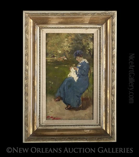 Woman On A Park Bench Oil Painting by Raffaele Ragione