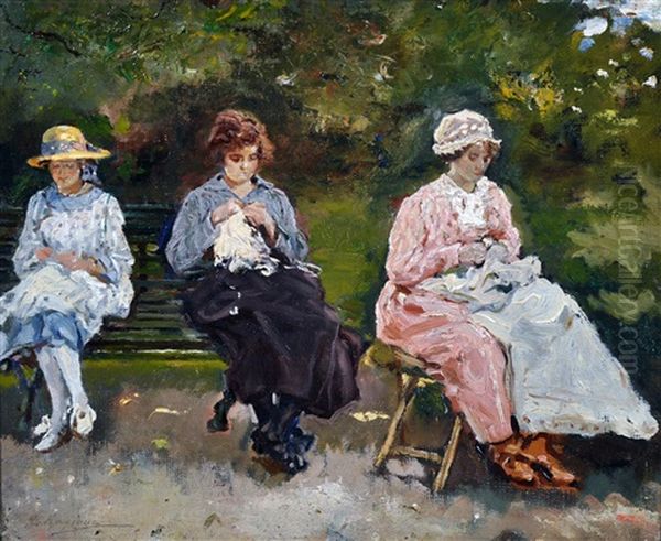 Cucitrici Al Parc Monceau Oil Painting by Raffaele Ragione