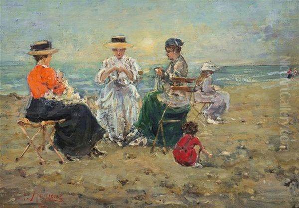 Figure Sulla Spiaggia Oil Painting by Raffaele Ragione