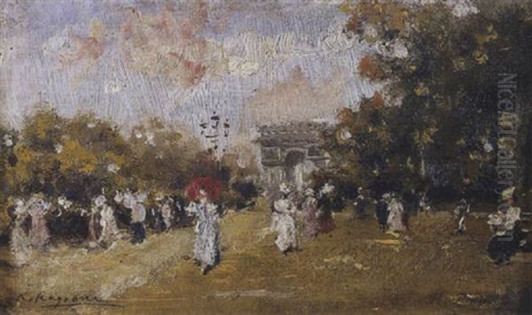 Elegantes, Avenue Du Bois Oil Painting by Raffaele Ragione