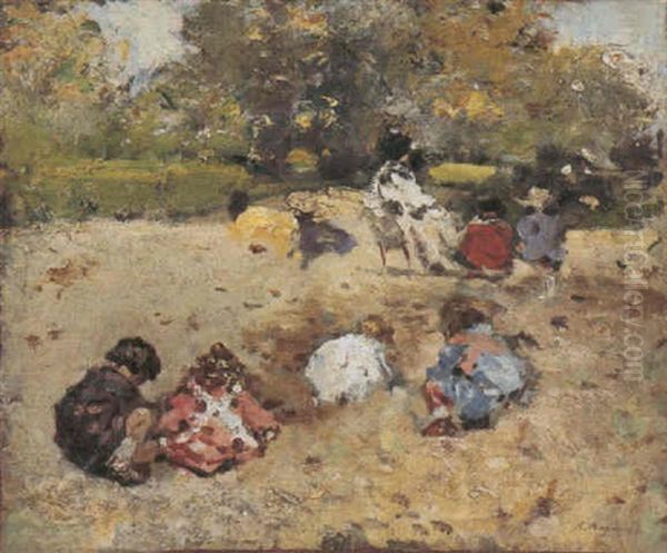 Giochi Di Bimbi Al Parc Monceau Oil Painting by Raffaele Ragione