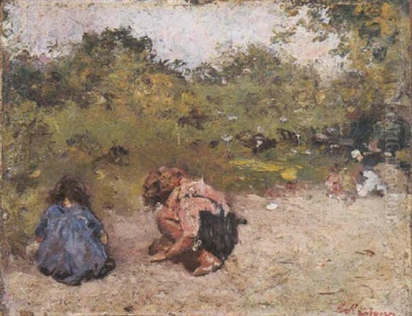 Bimbi Al Parc Monceau Oil Painting by Raffaele Ragione