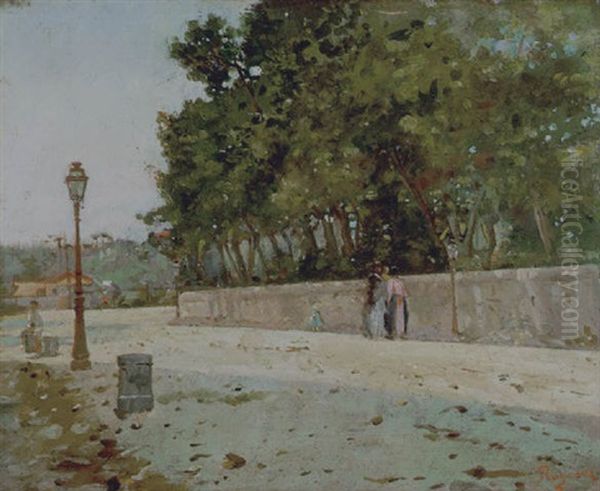 Viale Con Figure Oil Painting by Raffaele Ragione