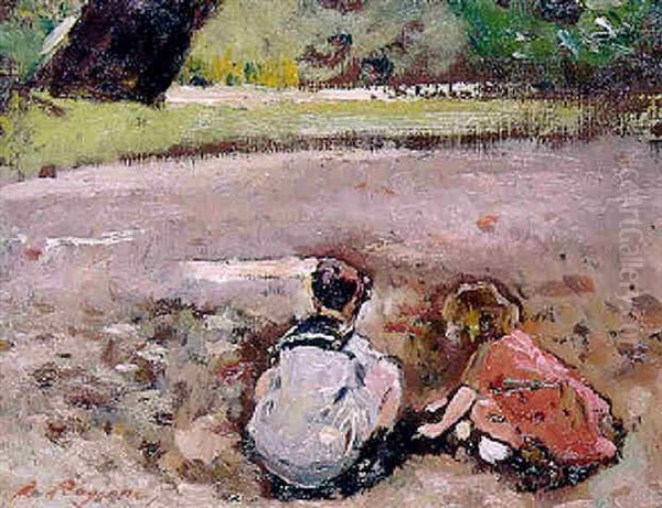 Enfants Jouant Au Jardin Oil Painting by Raffaele Ragione