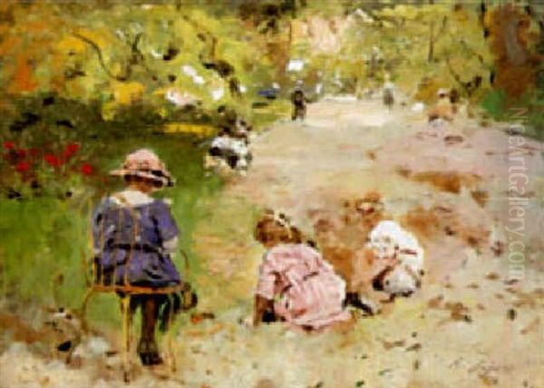 Enfants Au Parc Oil Painting by Raffaele Ragione