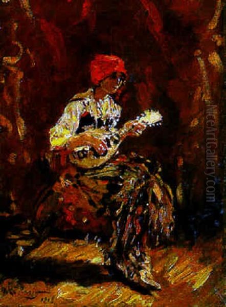 L'italienne A La Mandoline Oil Painting by Raffaele Ragione