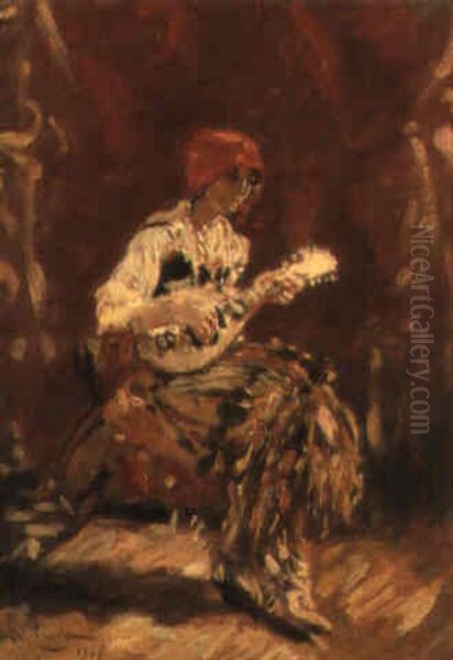 The Guitarist Oil Painting by Raffaele Ragione